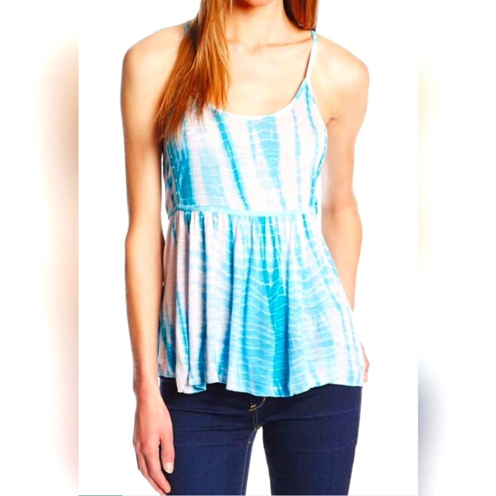 Element Babydoll Top Beachy Blue & White Tie-Dye Pointelle Racerback